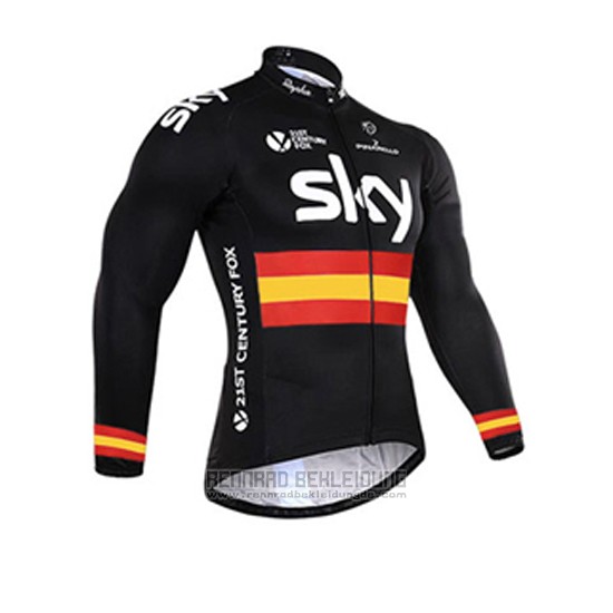 2017 Fahrradbekleidung Sky Champion Spanien Shwarz Trikot Langarm und Tragerhose